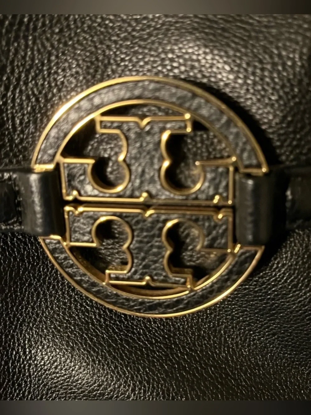 Tory Burch ~ AMANDA ~ Black Leather Tote with Gold Logo Medallion